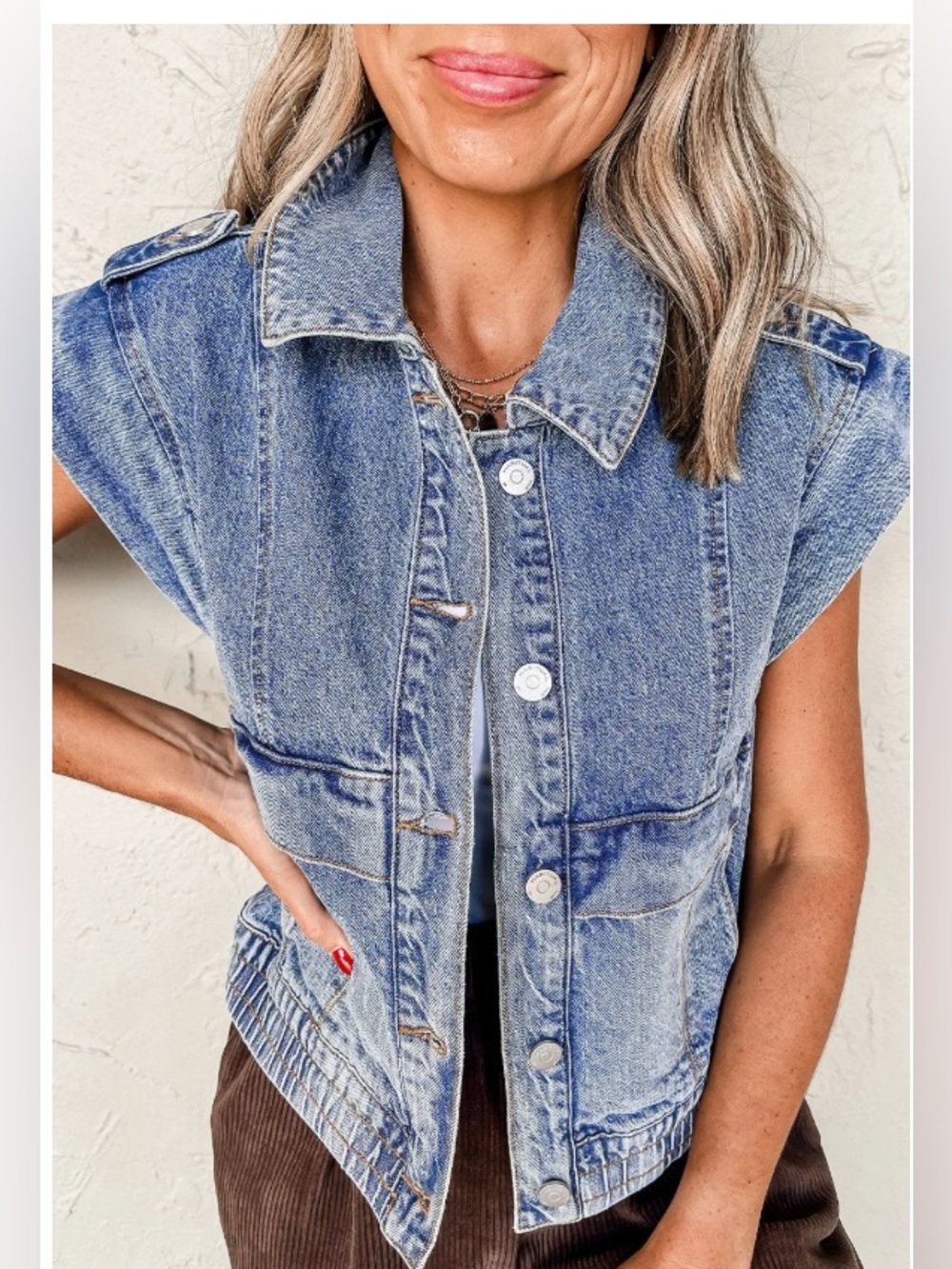 Sleeveless Light Blue Denim Vest